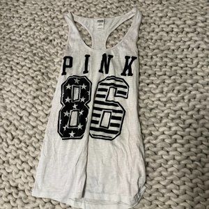 PINK white tank top - small